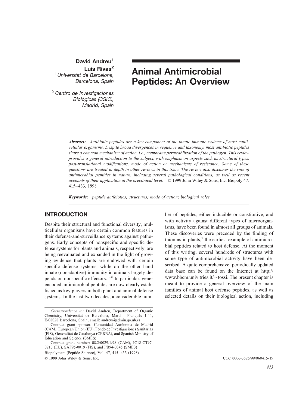 Animal Antimicrobial Peptides: an Overview