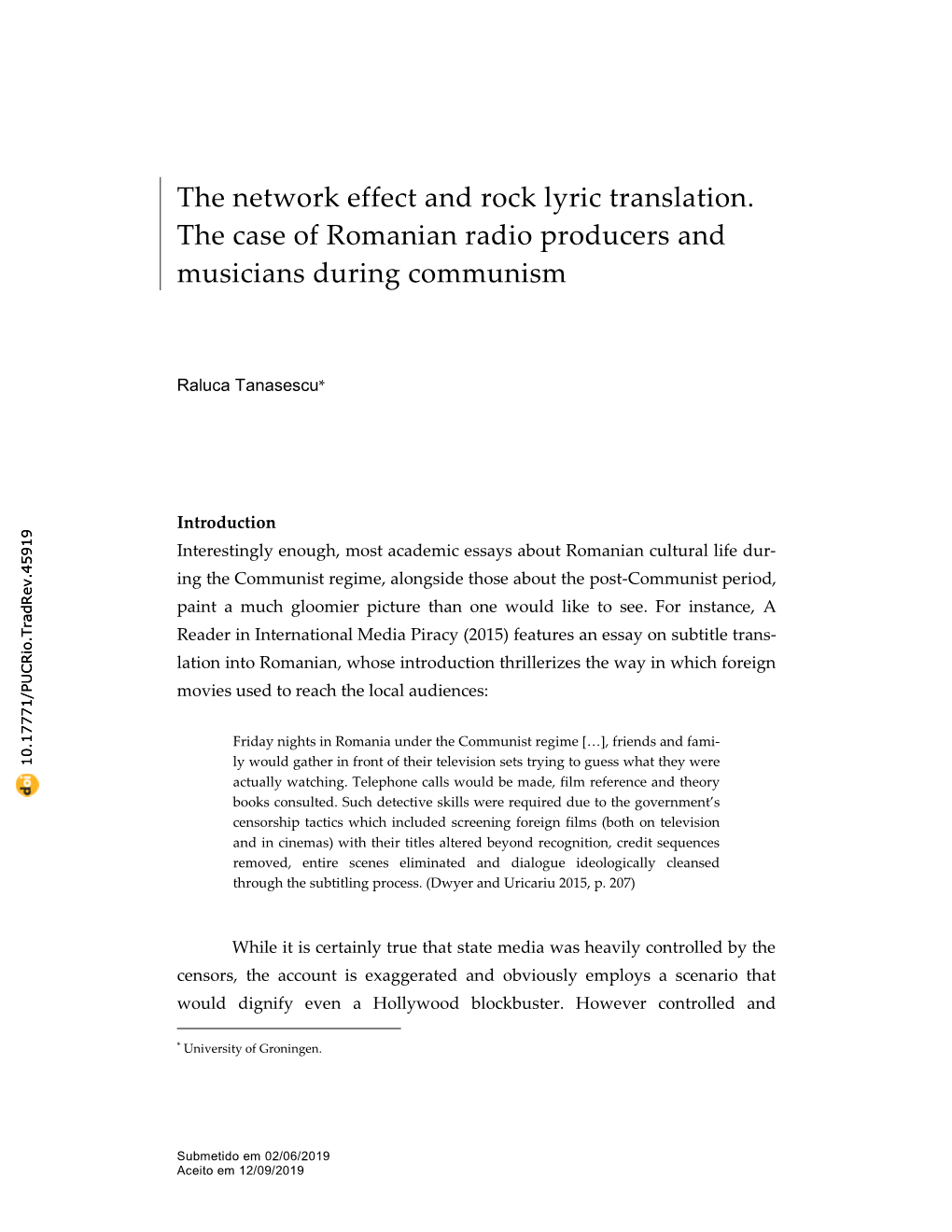 The Network Effect and Rock Lyric Translation. the Case of Romanian Radio Producers and Musicians During Communism