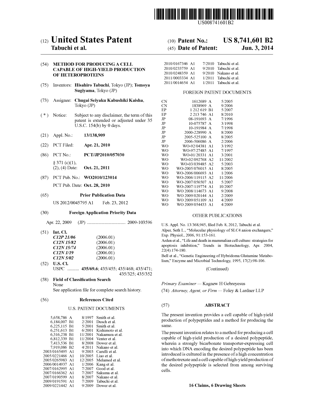 (12) United States Patent (10) Patent No.: US 8,741,601 B2 Tabuchi Et Al