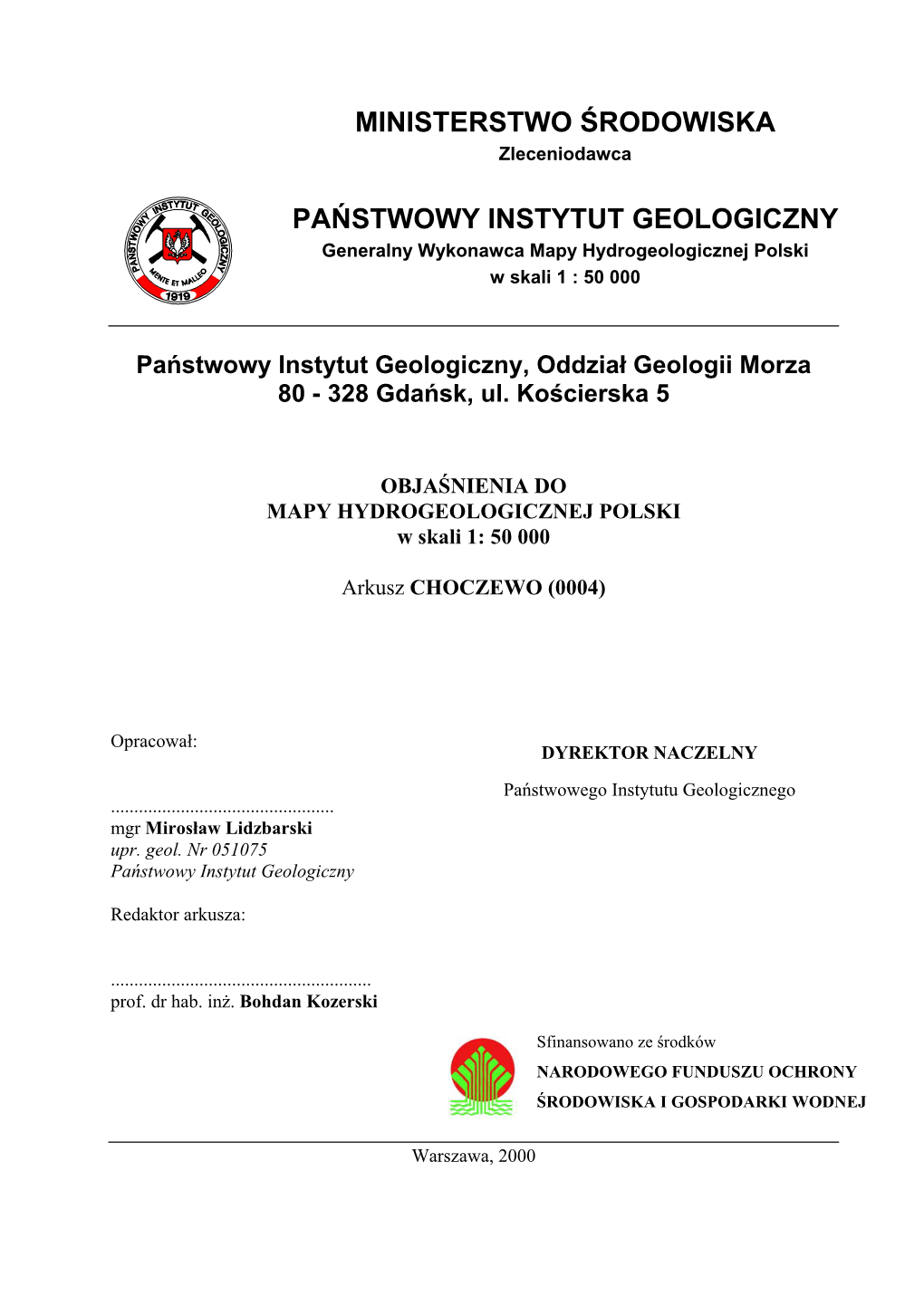 Ministerstwo Środowiska Państwowy Instytut Geologiczny