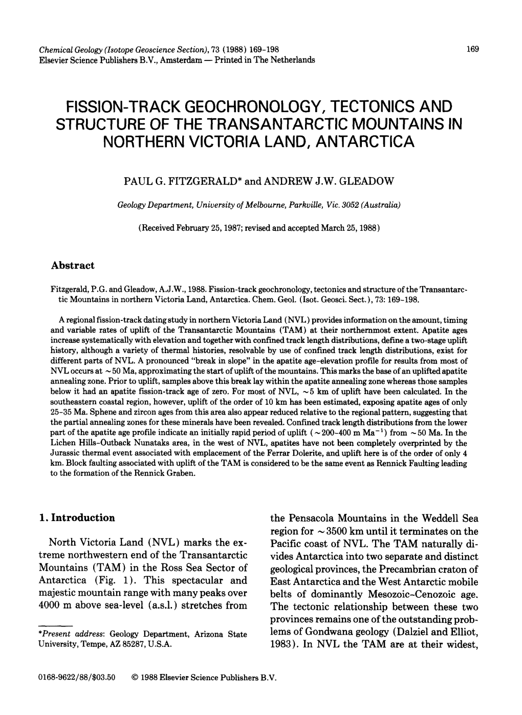 Fission-Track Geochronology, Tectonics and Structure of the Transantarctic Mountains in Northern Victoria Land, Antarctica