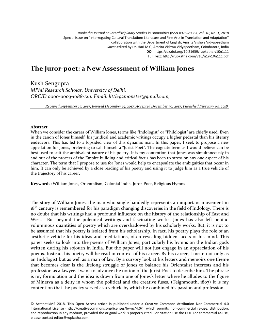 The Juror-Poet: a New Assessment of William Jones