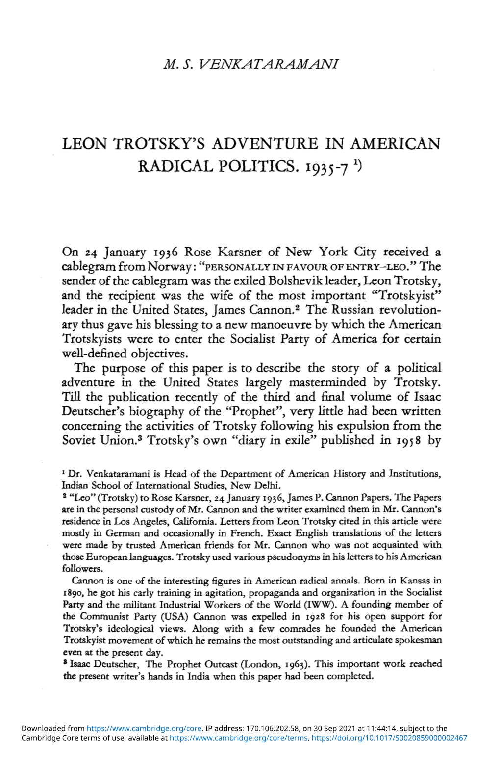 Leon Trotsky's Adventure in American Radical Politics. 1935–1937