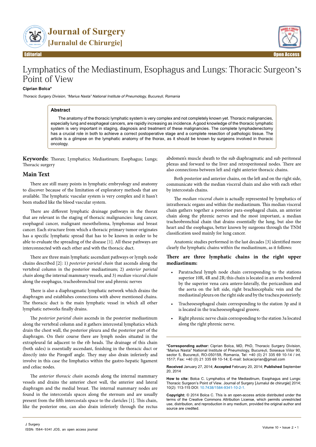 Lymphatics of the Mediastinum, Esophagus and Lungs: Thoracic