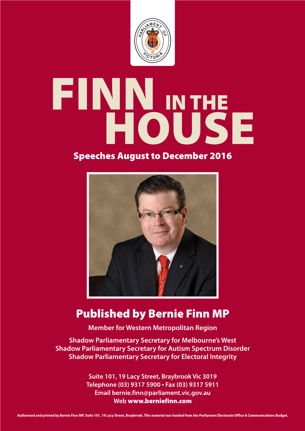 FINN in the HOUSE Speeches August to December 2016