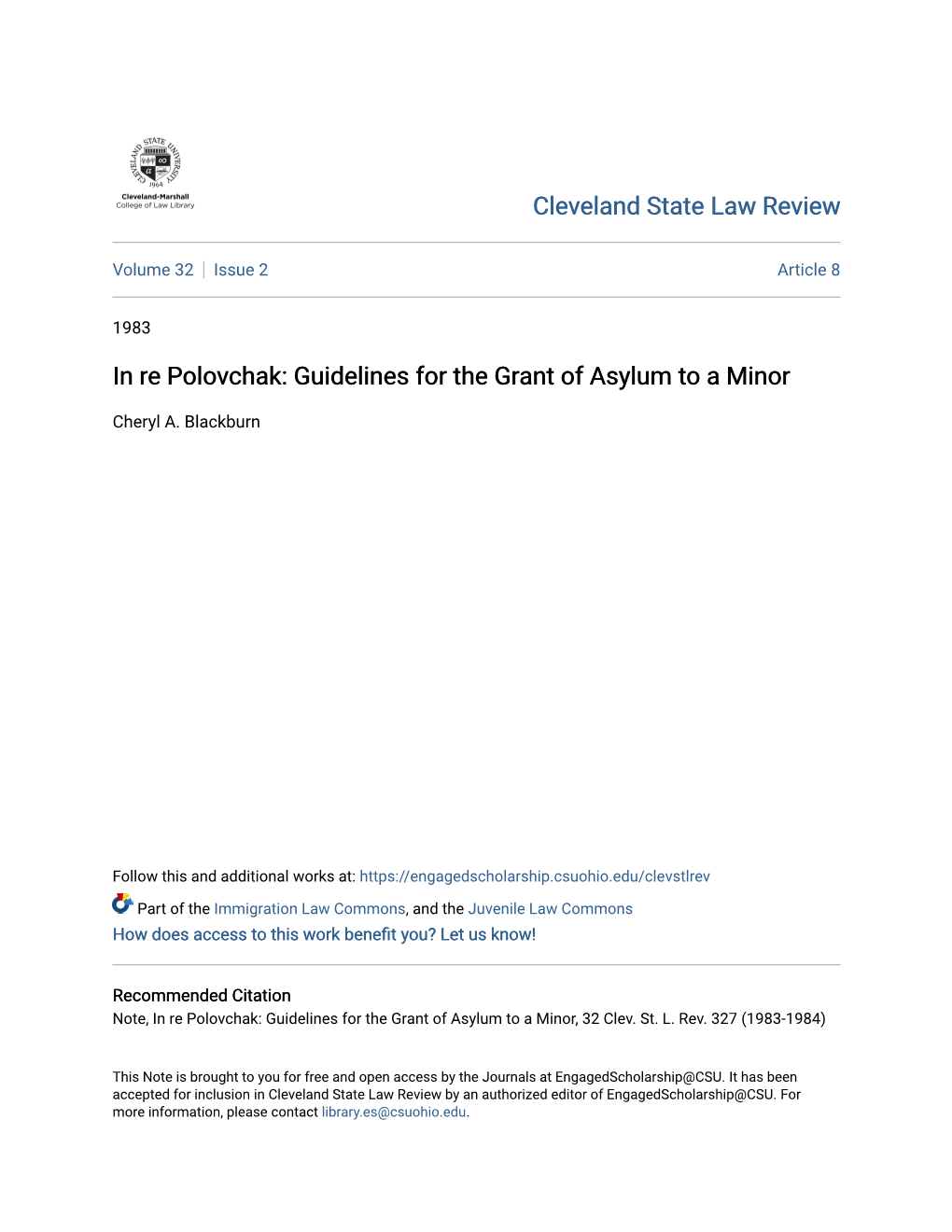 In Re Polovchak: Guidelines for the Grant of Asylum to a Minor