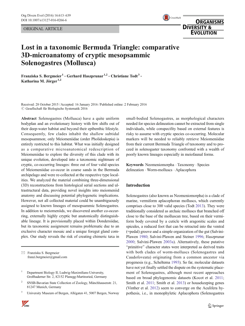 Comparative 3D-Microanatomy of Cryptic Mesopsammic Solenogastres (Mollusca)