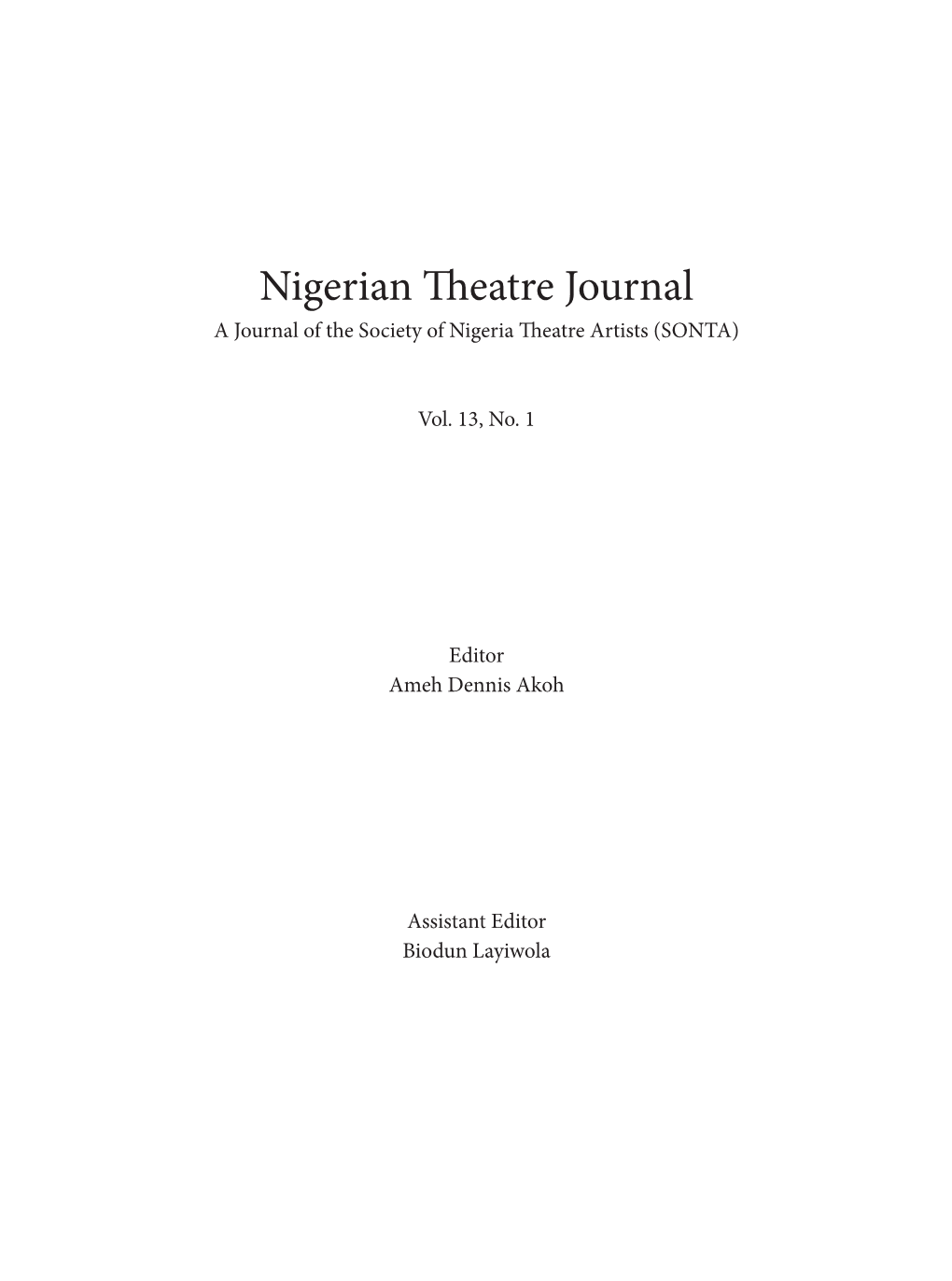 Nigerian Eatre Journal