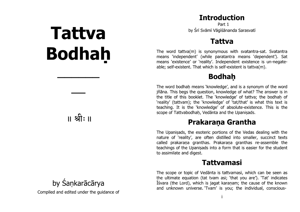 Tattva Bodhaḥ’, Chapter 1, Given by Tattvabodhaḥ Is a Small Book in Prose Form