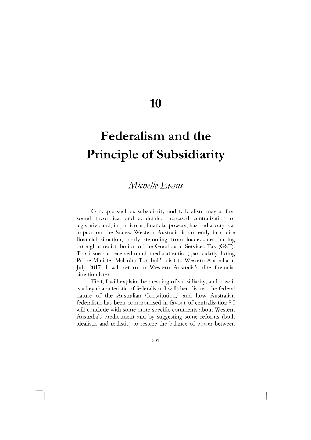 Federalism and the Principle of Subsidiarity