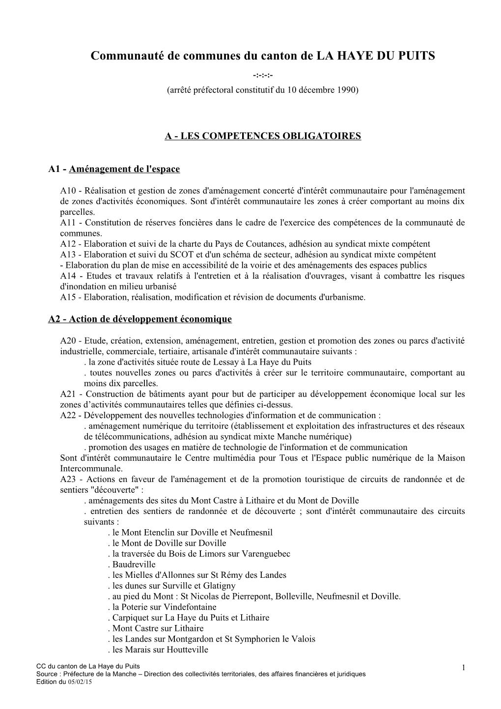 Communauté De Communes Du Canton De LA HAYE DU PUITS