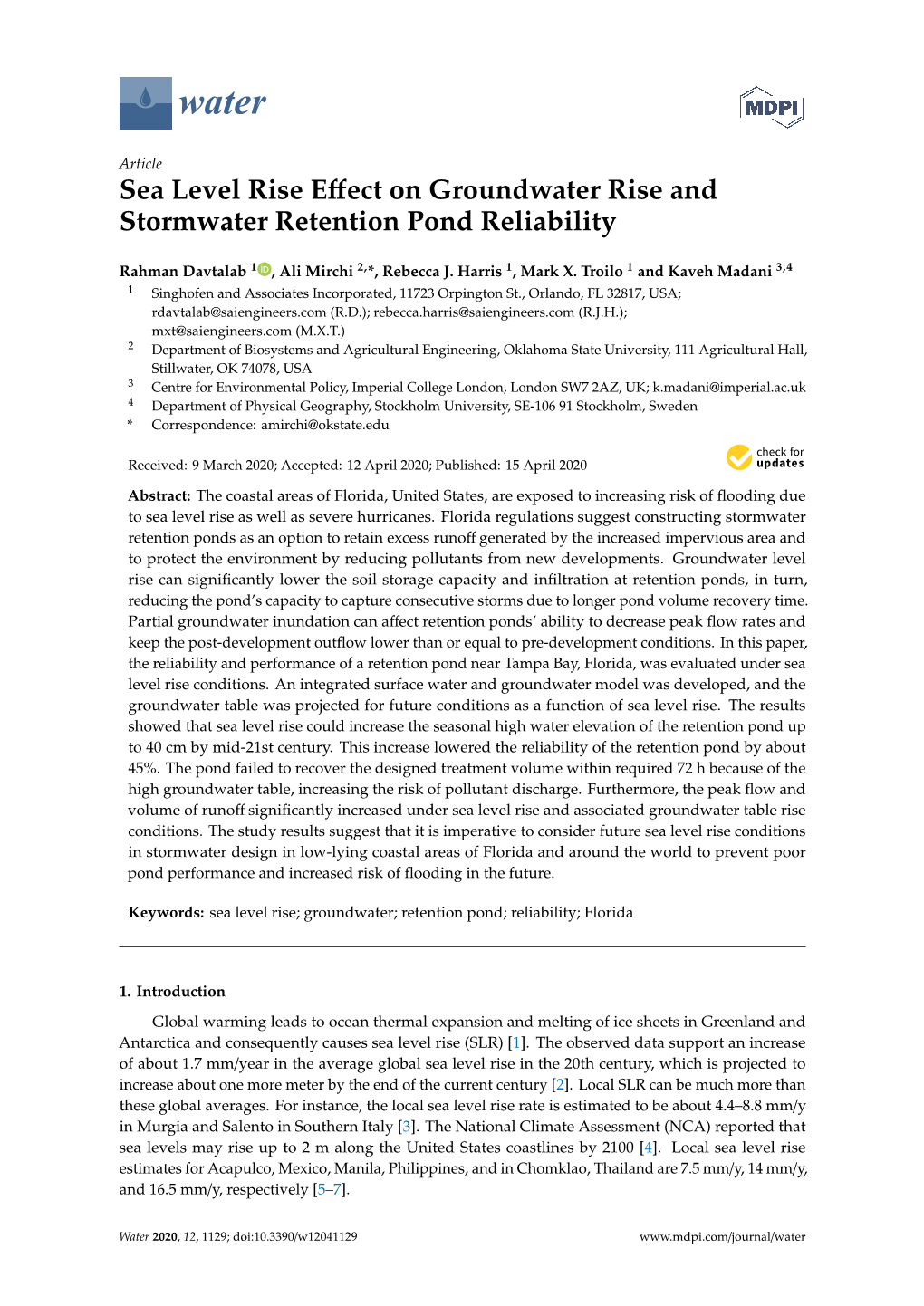 Sea Level Rise Effect on Groundwater Rise and Stormwater Retention