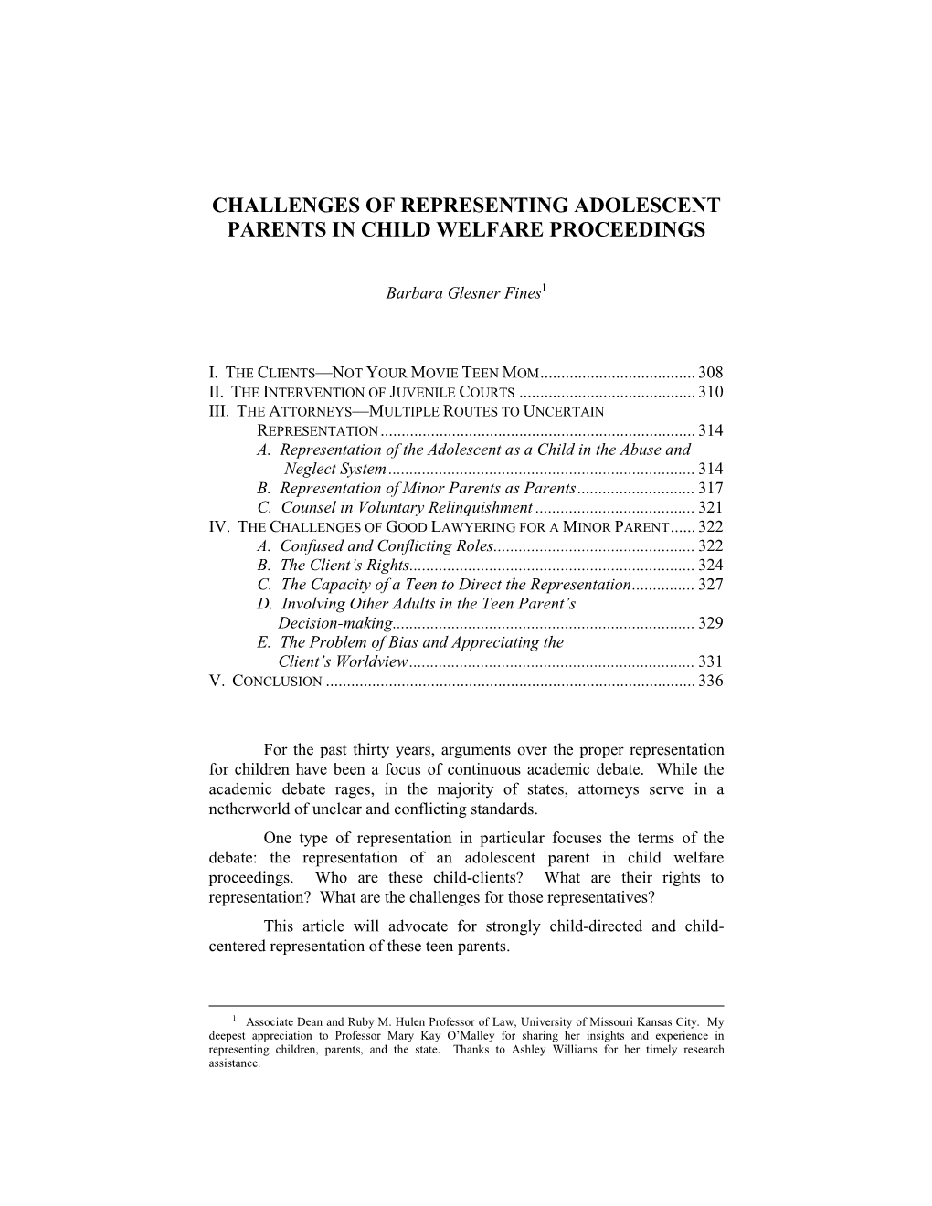 Challenges of Representing Adolescent Parents in Child Welfare Proceedings