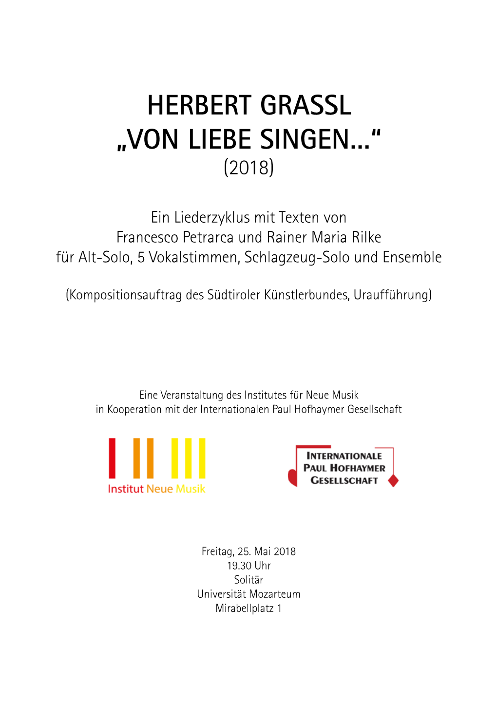Herbert Grassl „Von Liebe Singen…“ (2018)