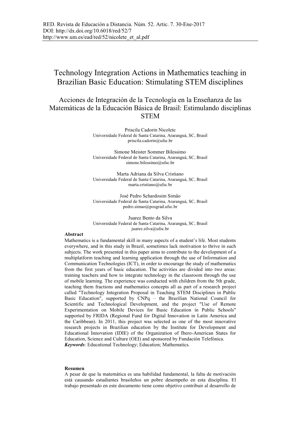Technology Integration Actions in Mathematics Teaching in Brazilian Basic Education: Stimulating STEM Disciplines