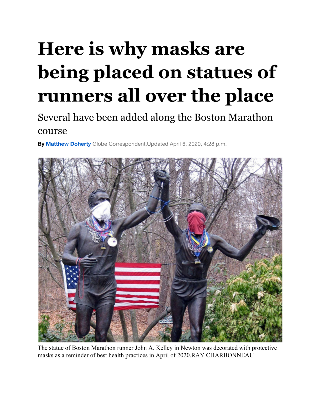 Here Is Why Masks Are Being Placed on Statues of Runners All Over the Place Several Have Been Added Along the Boston Marathon Course