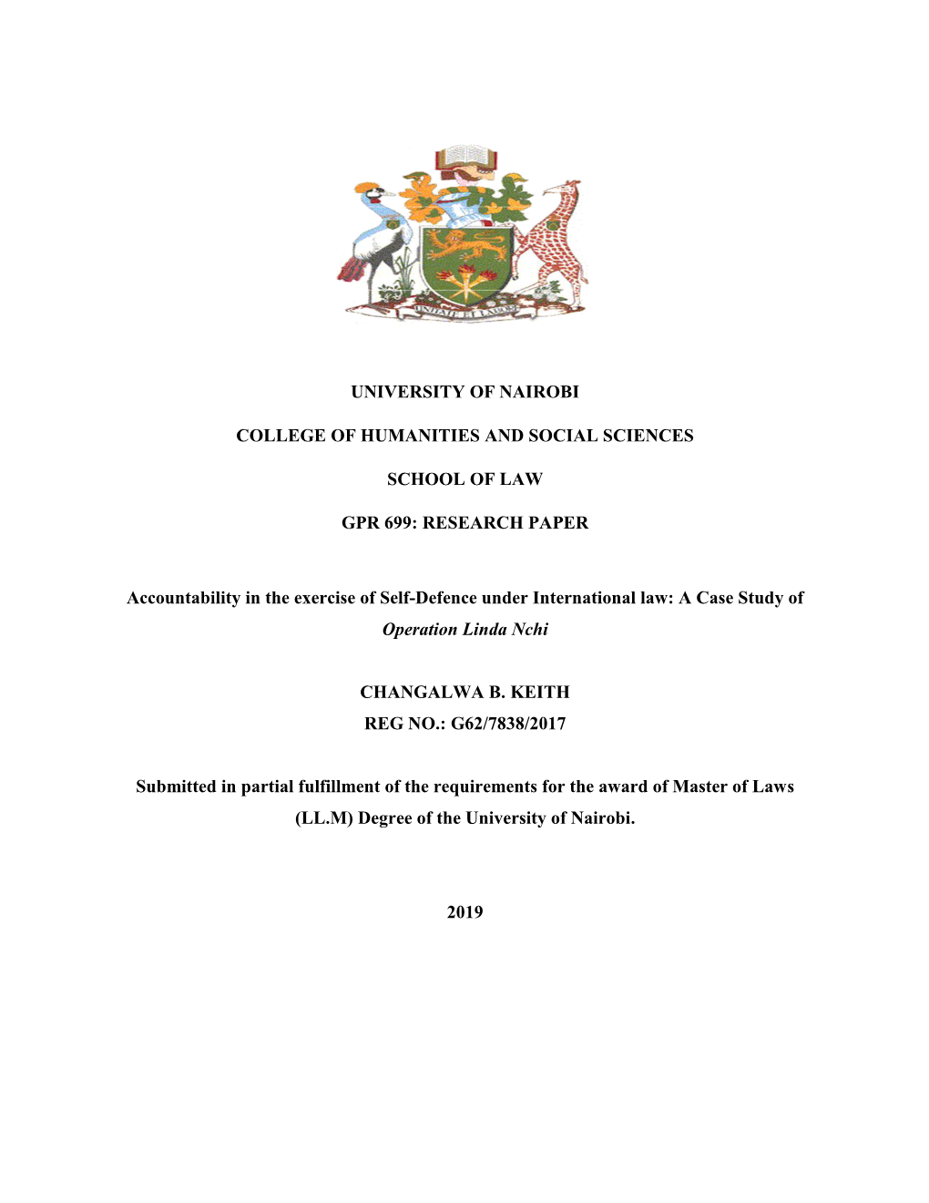 Accountability in the Exercise of Self-Defence Under International Law: a Case Study of Operation Linda Nchi