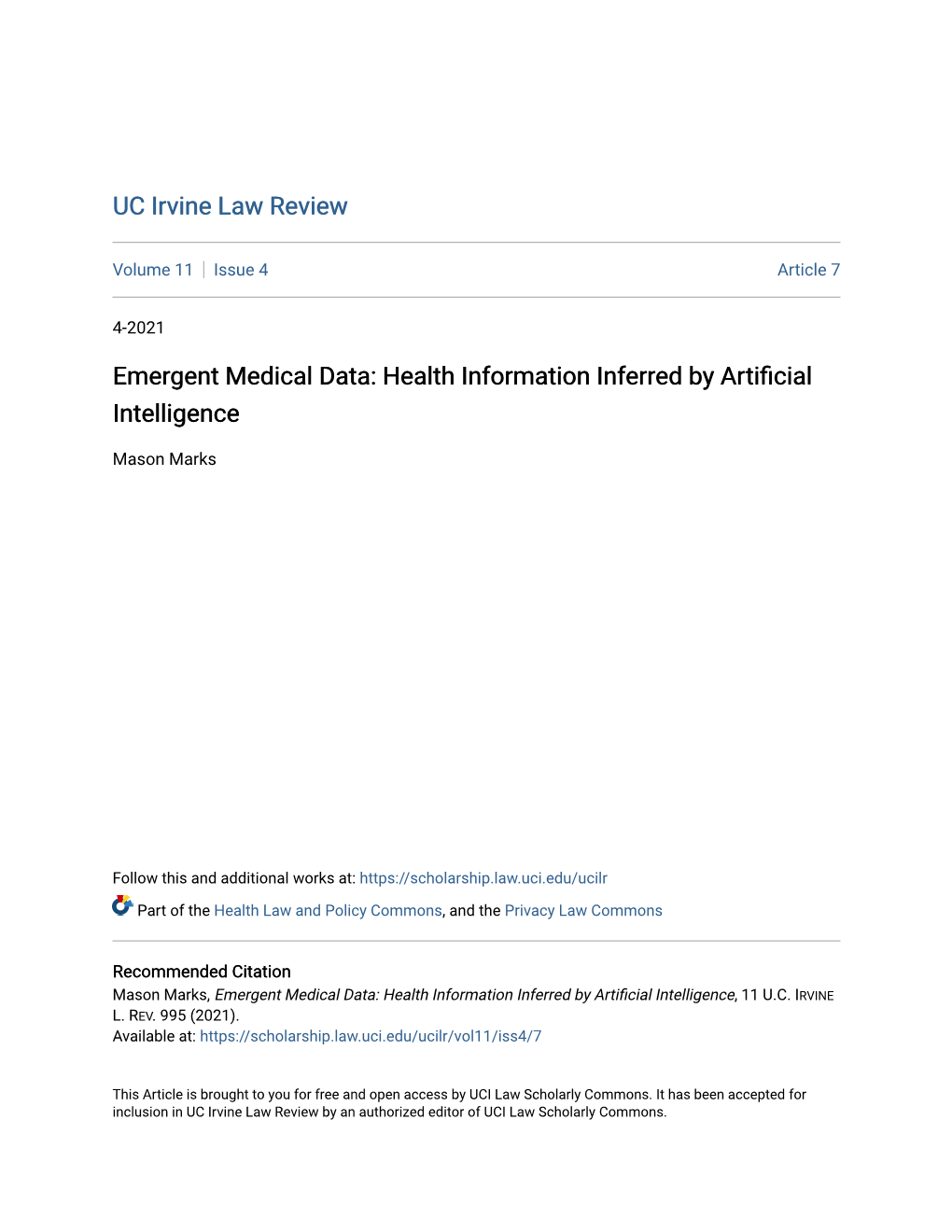 Emergent Medical Data: Health Information Inferred by Artificial Intelligence