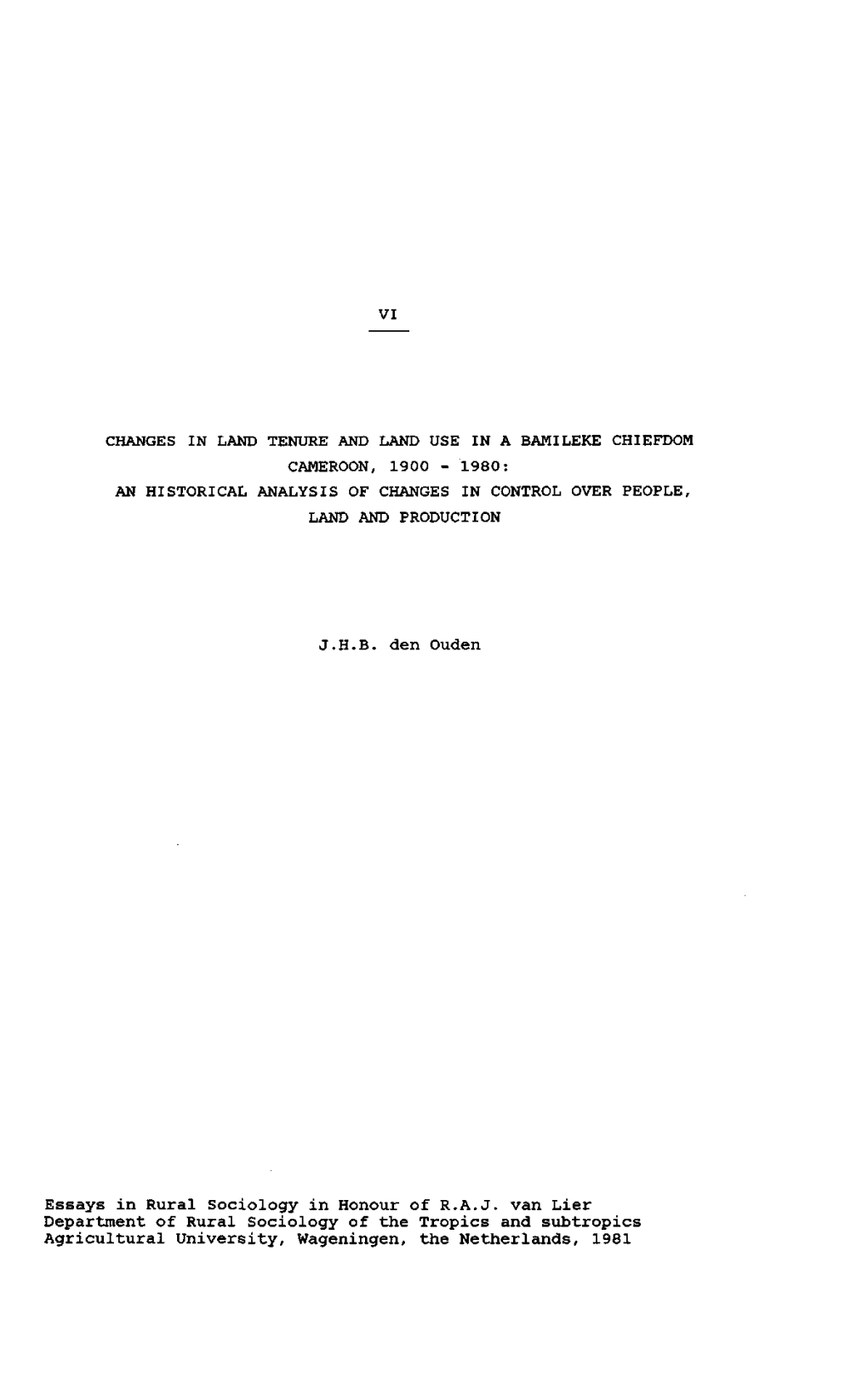 Vi Changes in Land Tenure and Land Use in A