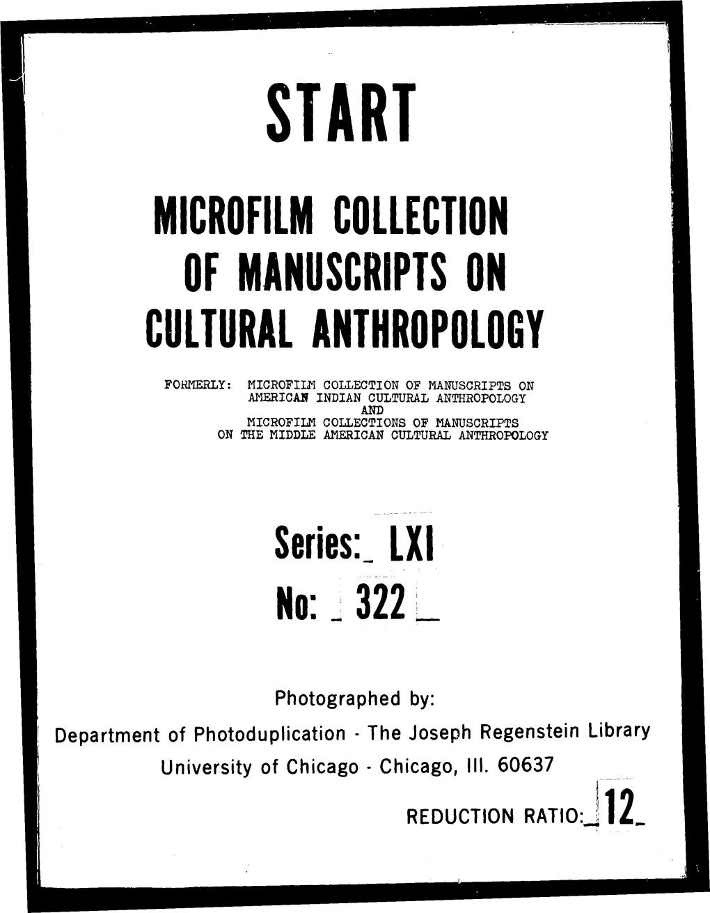 Microfilm Collection of Manuscripts on Cultural Anthropology