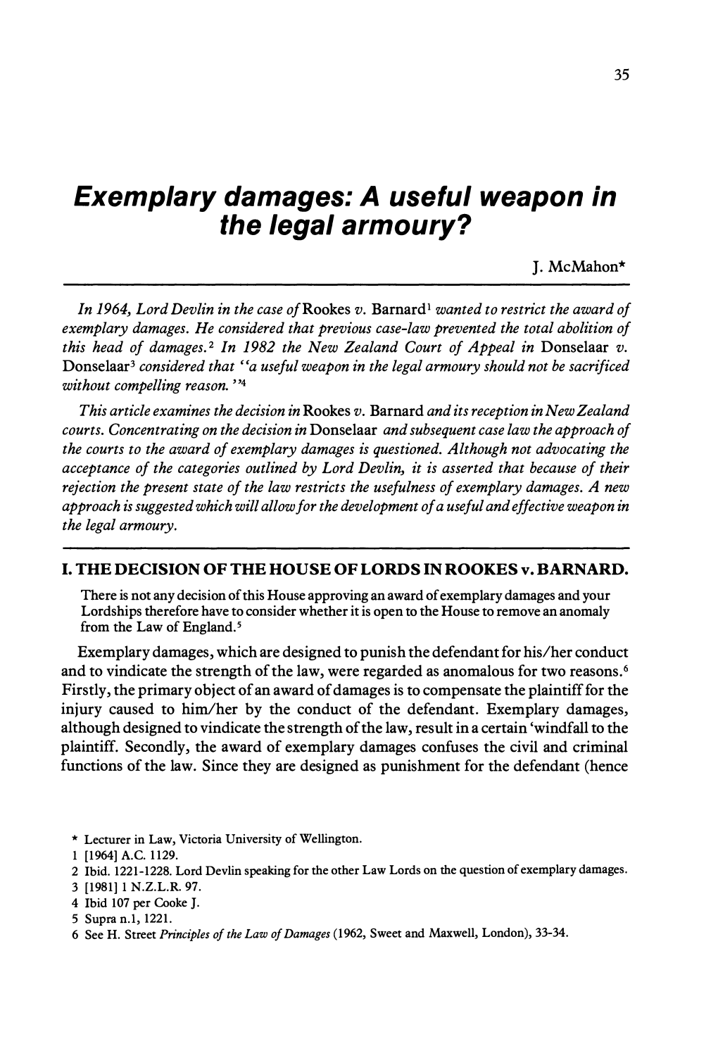 Exemplary Damages: a Useful Weapon in the Legal Armoury?