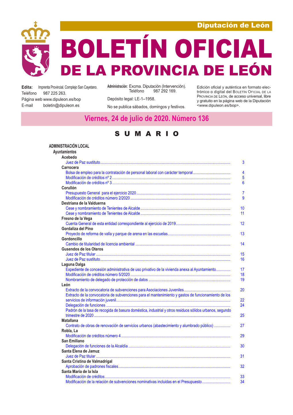 BOLETÍN OFICIAL DE LA PROVINCIA DE LEÓN Edita: Imprenta Provincial