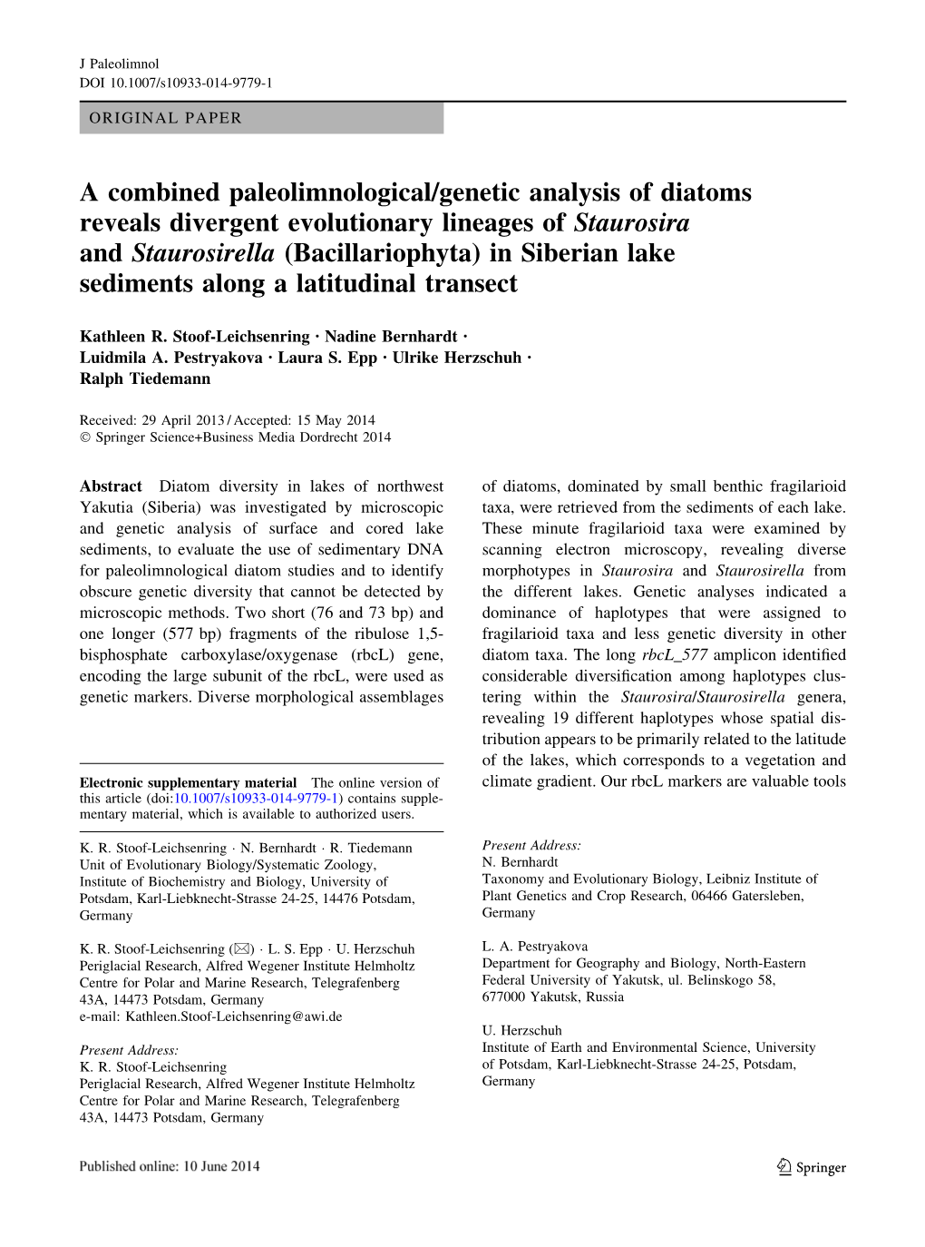 A Combined Paleolimnological/Genetic Analysis