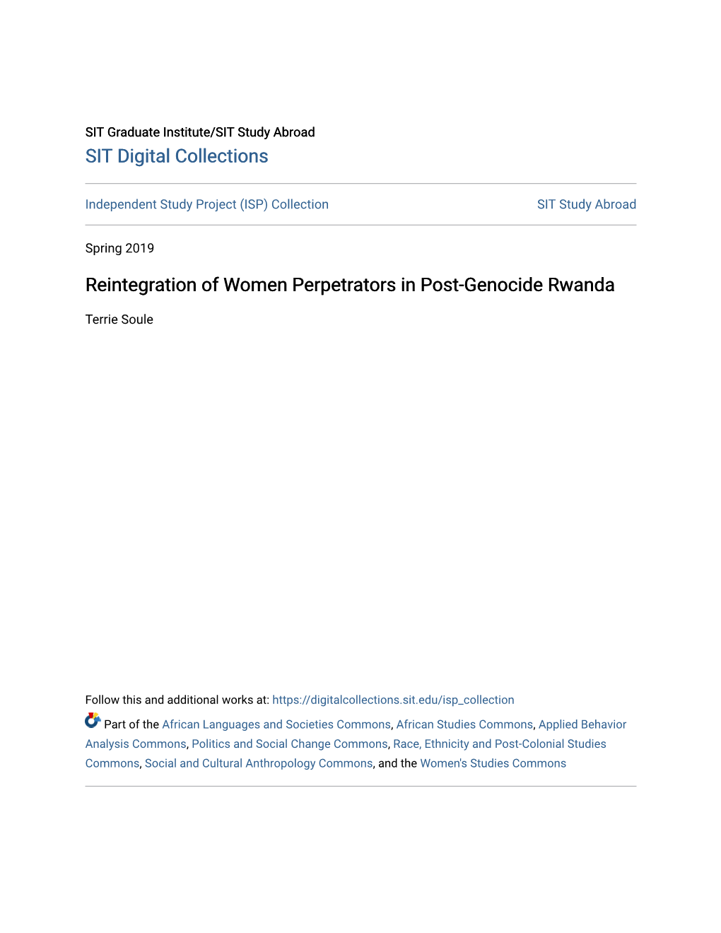 Reintegration of Women Perpetrators in Post-Genocide Rwanda