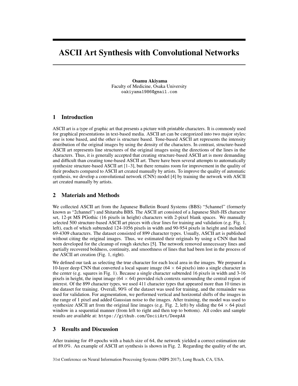 ASCII Art Synthesis with Convolutional Networks