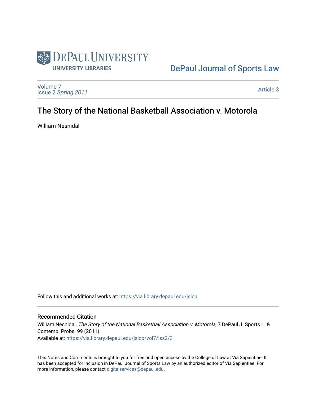 The Story of the National Basketball Association V. Motorola