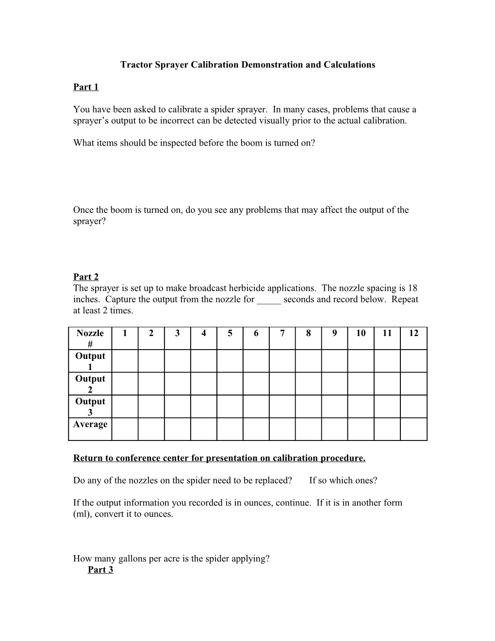 Tractor Sprayer Calibration Demonstration and Calculations