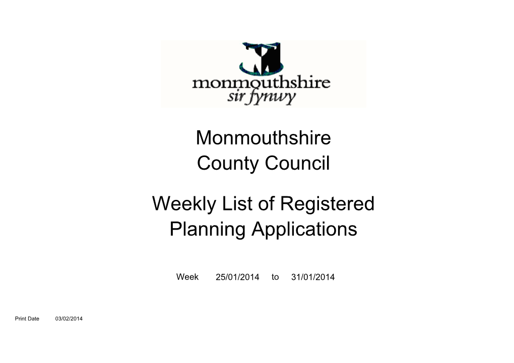 Monmouthshire County Council Weekly List of Registered Planning Applications