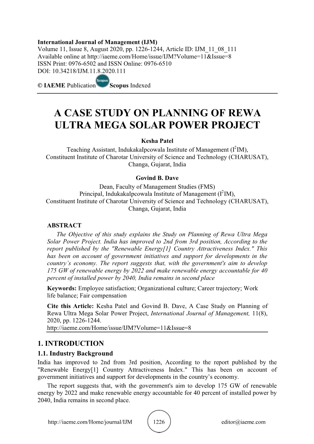 A Case Study on Planning of Rewa Ultra Mega Solar Power Project