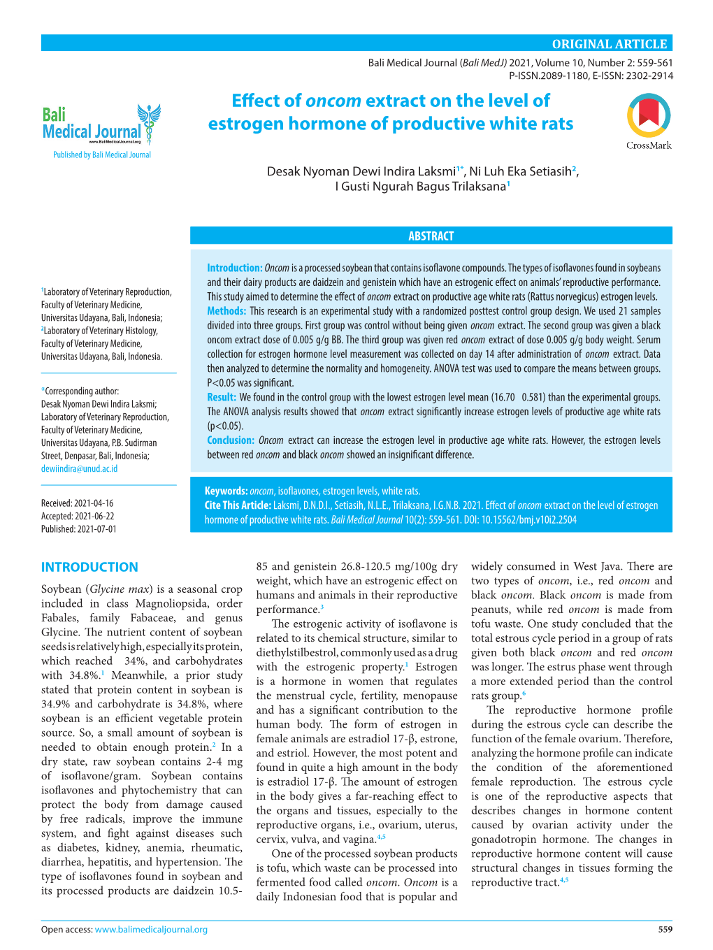 Effect of Oncom Extract on the Level of Estrogen Hormone of Productive