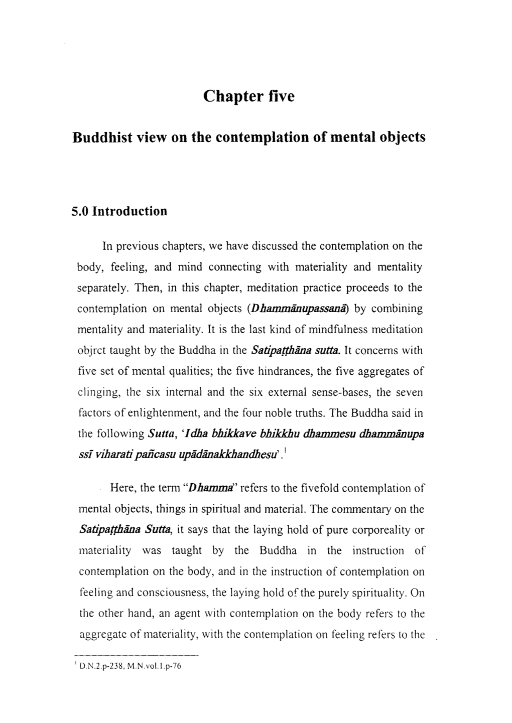 Chapter Five Buddhist View on the Contemplation of Mental Objects