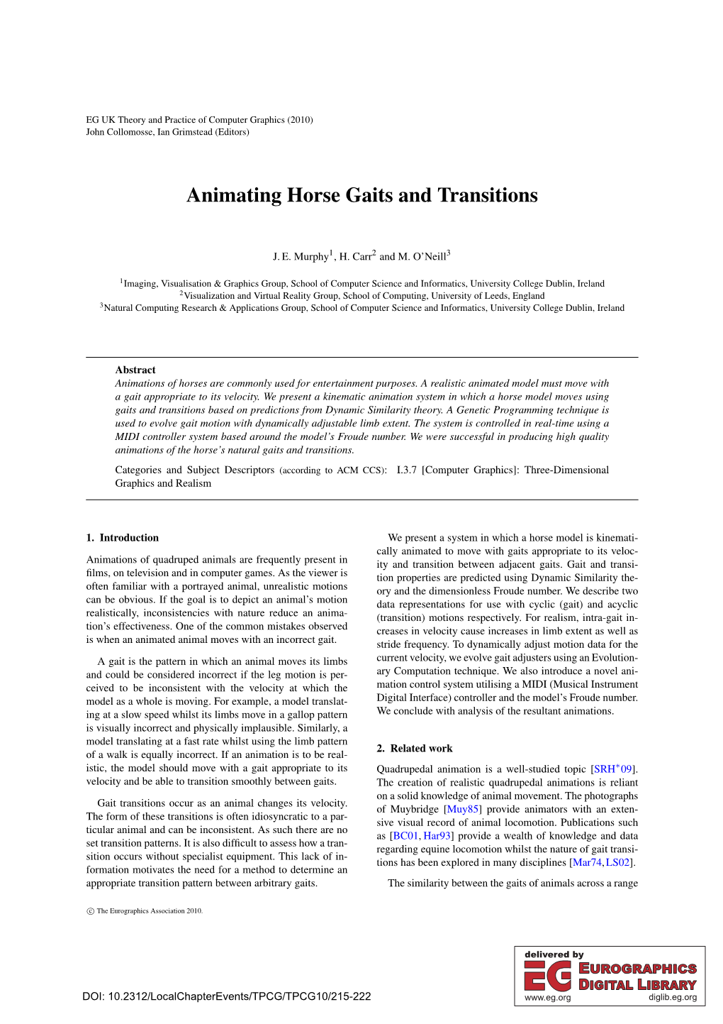 Animating Horse Gaits and Transitions