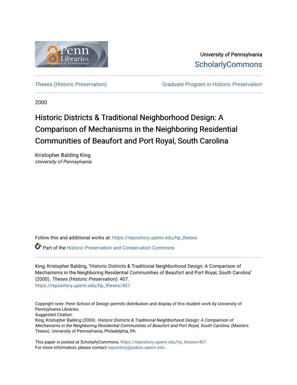 Historic Districts & Traditional Neighborhood Design: a Comparison of Mechanisms in the Neighboring Residential Communities