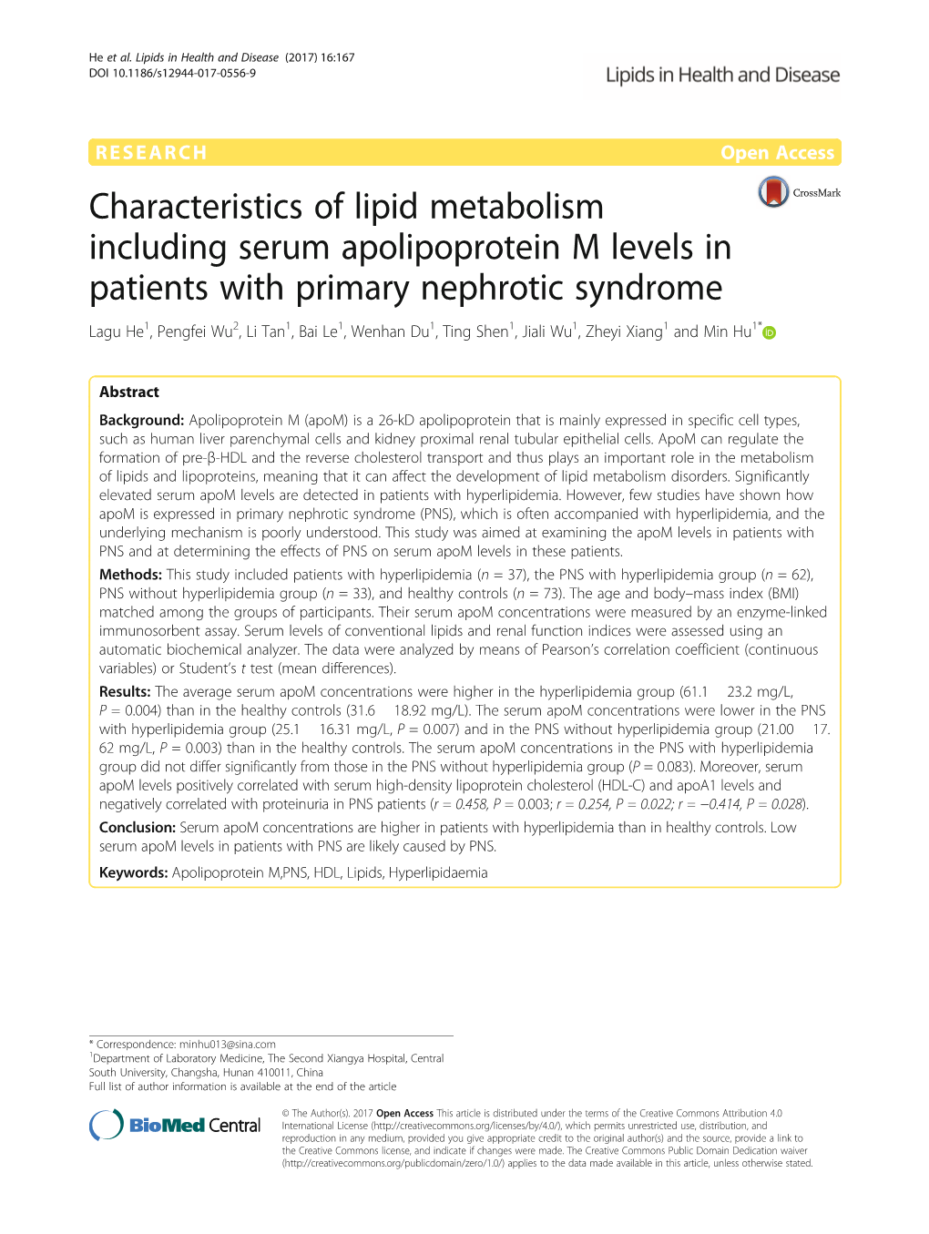 Characteristics of Lipid Metabolism Including Serum Apolipoprotein M Levels in Patients with Primary Nephrotic Syndrome