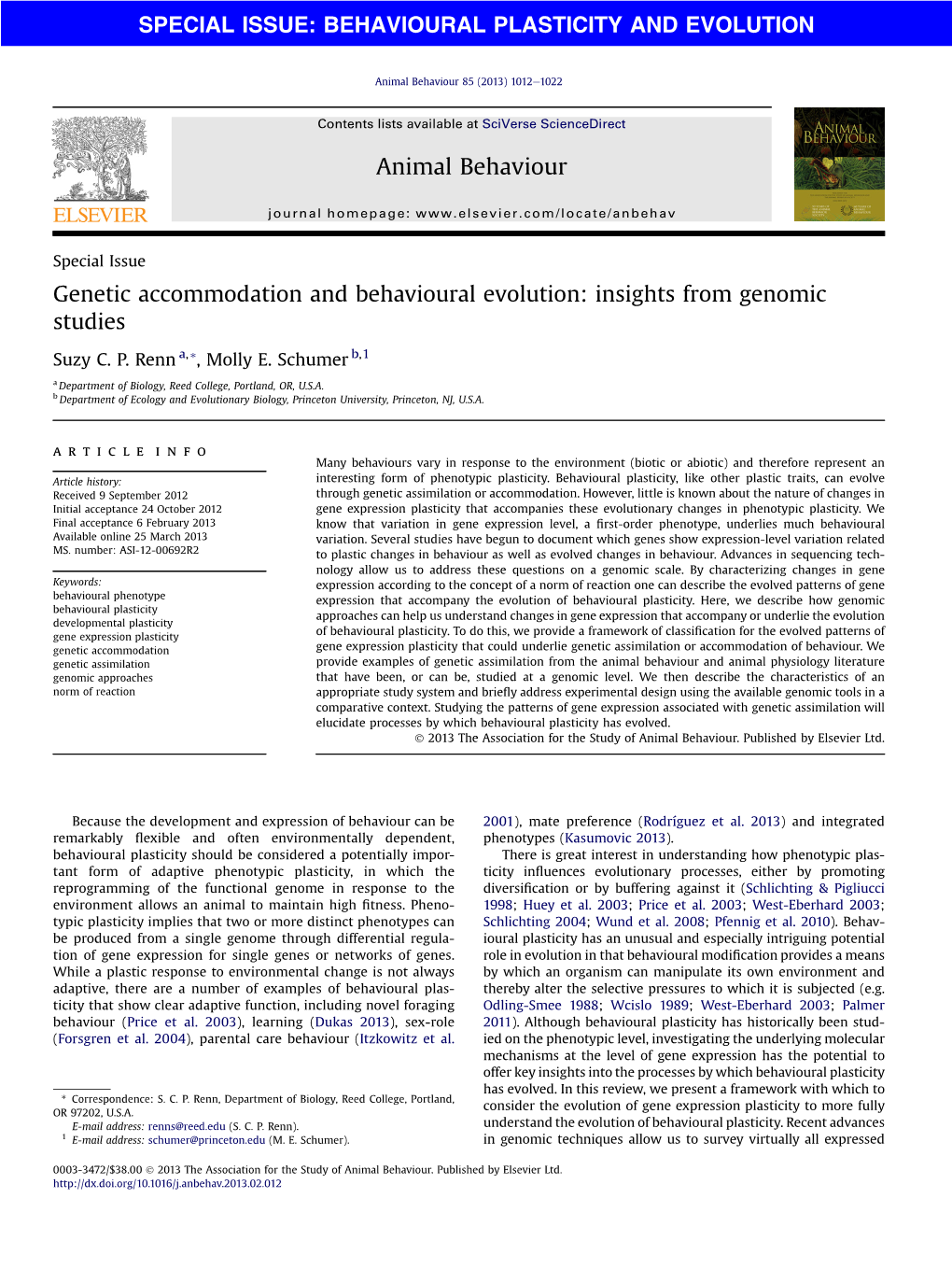 Genetic Accommodation and Behavioural Evolution: Insights from Genomic Studies