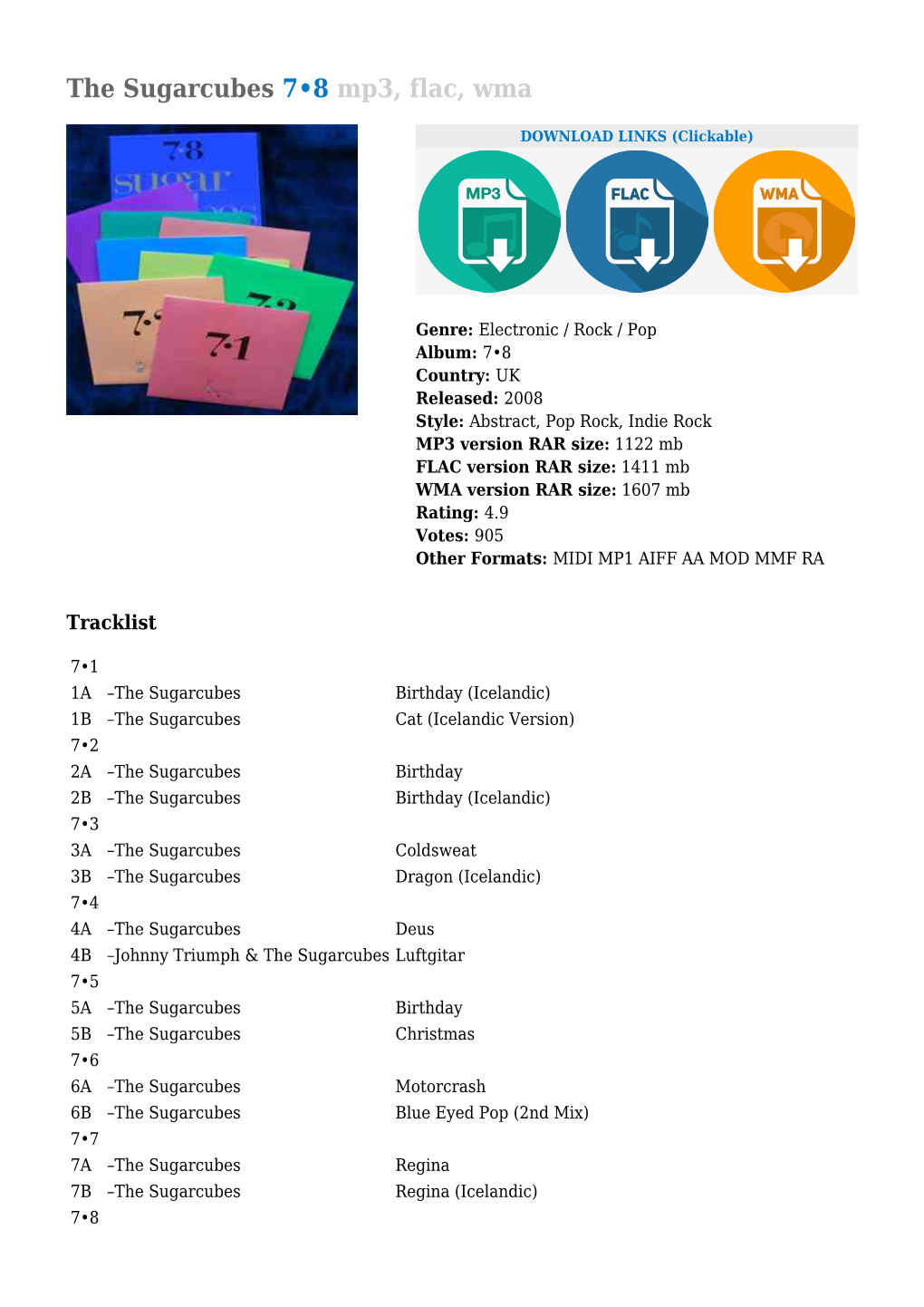 The Sugarcubes 7•8 Mp3, Flac, Wma