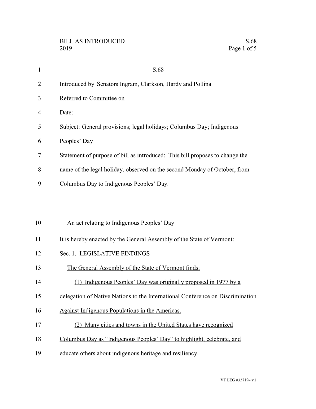 AS INTRODUCED S.68 2019 Page 1 of 5