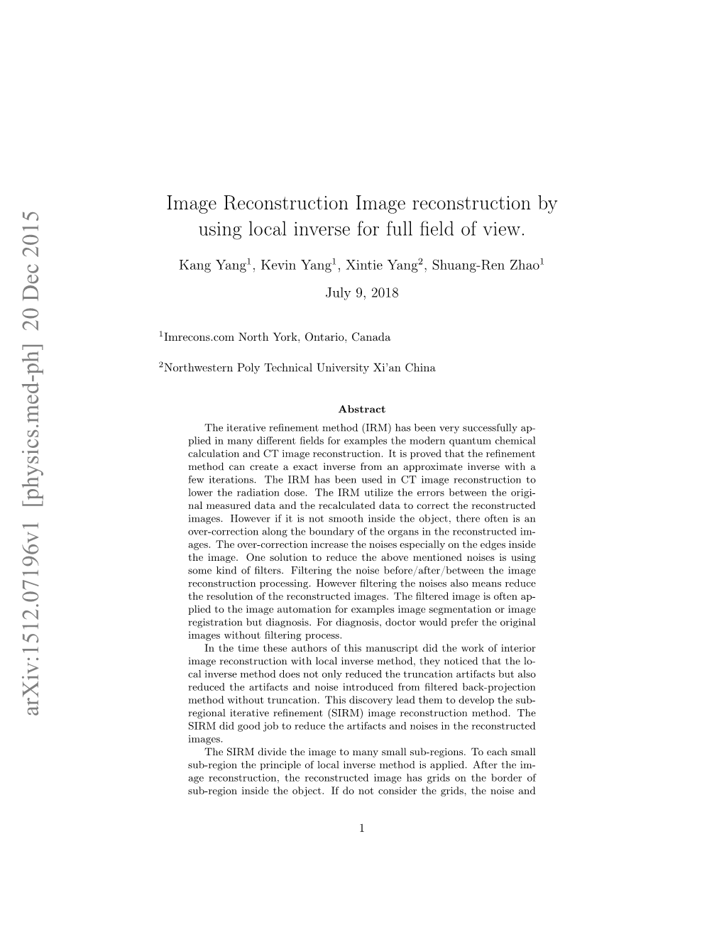 Image Reconstruction Image Reconstruction by Using Local Inverse for Full ﬁeld of View