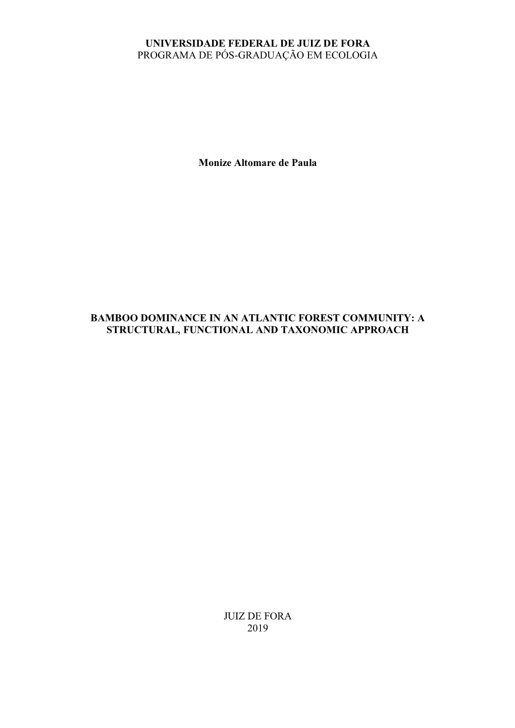 Universidade Federal De Juiz De Fora Programa De Pós-Graduação Em Ecologia