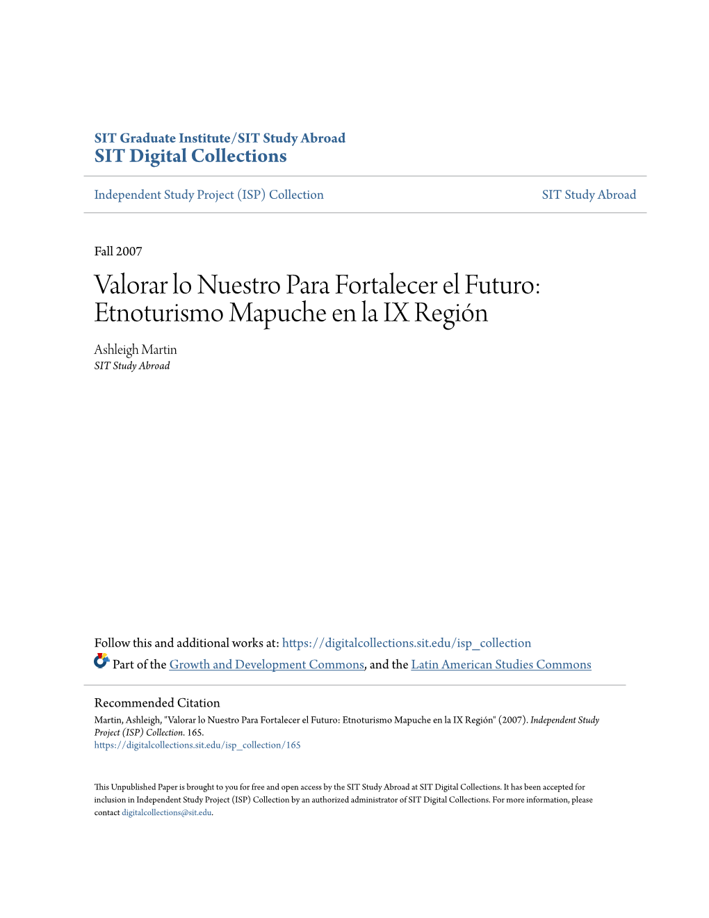 Etnoturismo Mapuche En La IX Región Ashleigh Martin SIT Study Abroad