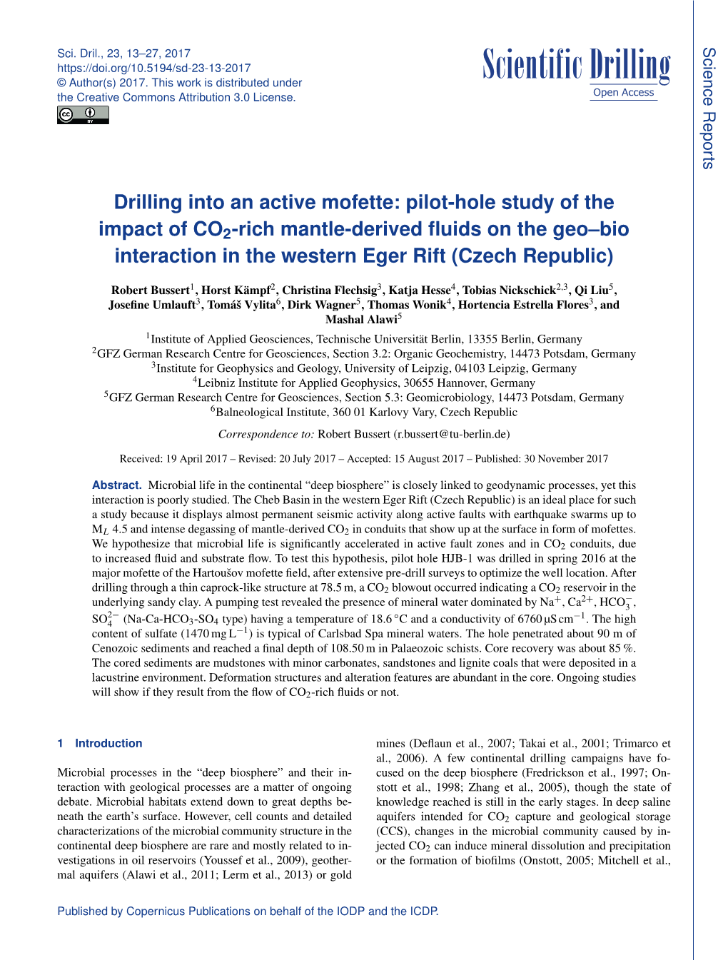 Drilling Into an Active Mofette: Pilot-Hole Study of the Impact of CO2-Rich Mantle-Derived ﬂuids on the Geo–Bio Interaction in the Western Eger Rift (Czech Republic)