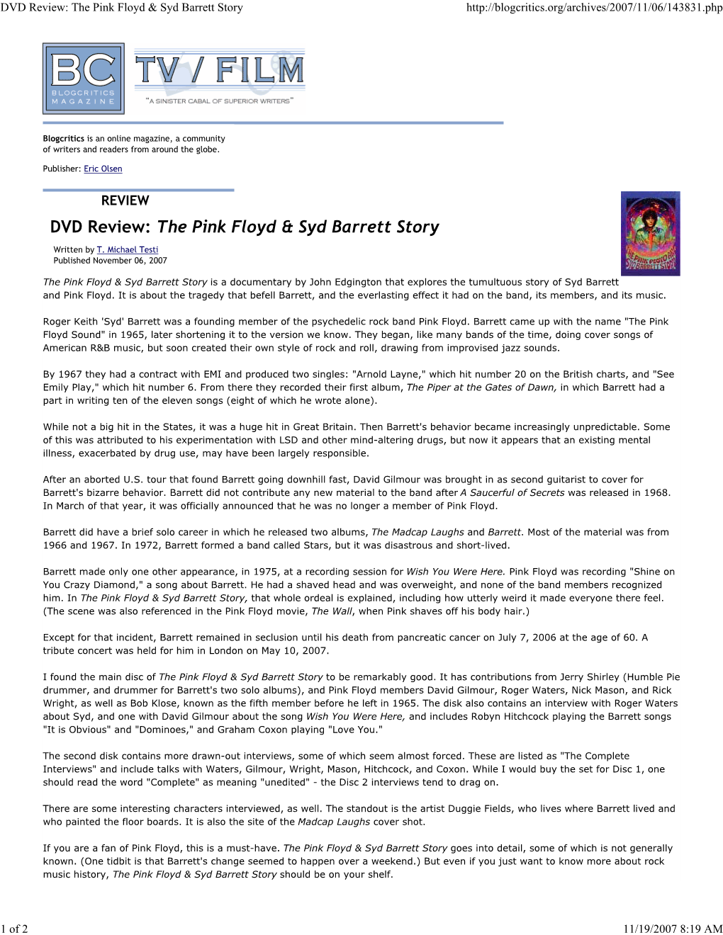 DVD Review: the Pink Floyd & Syd Barrett Story