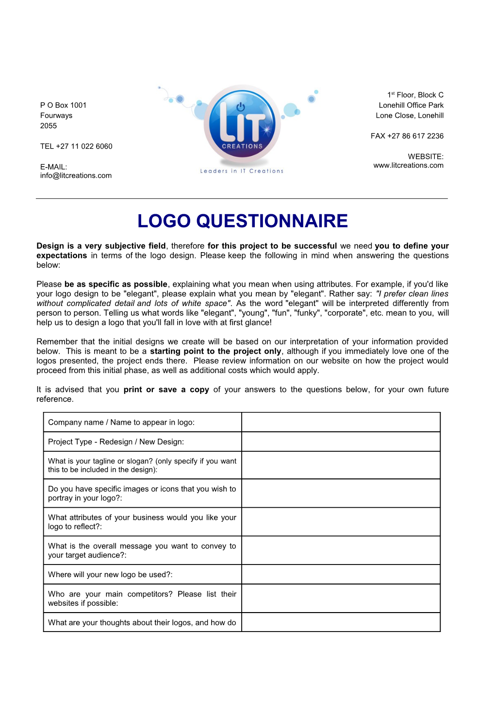 Logo Questionnaire