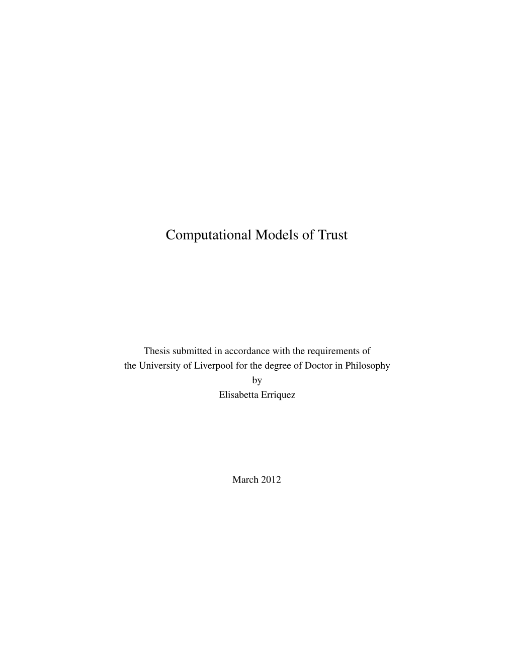 Computational Models of Trust