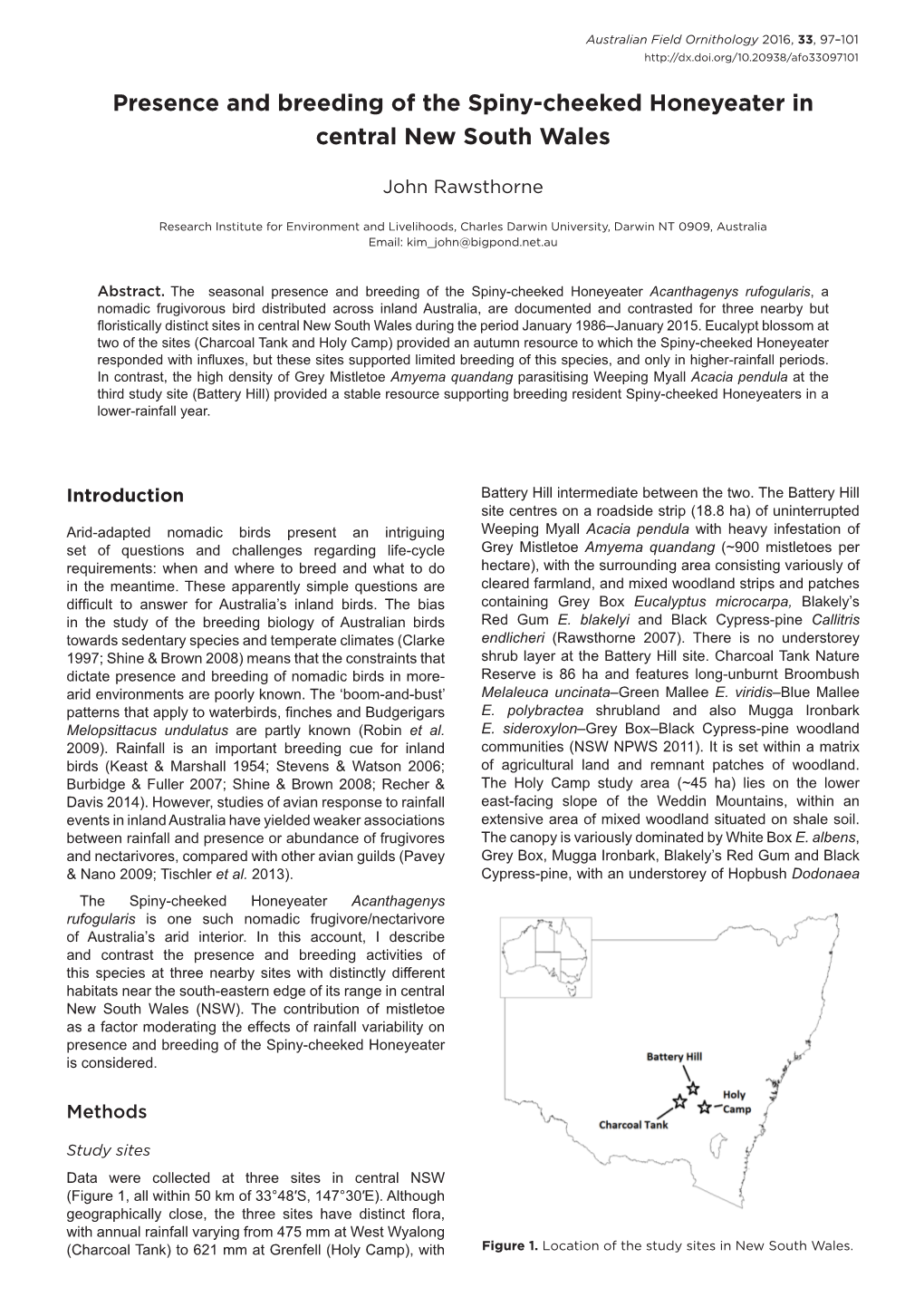 Presence and Breeding of the Spiny-Cheeked Honeyeater In