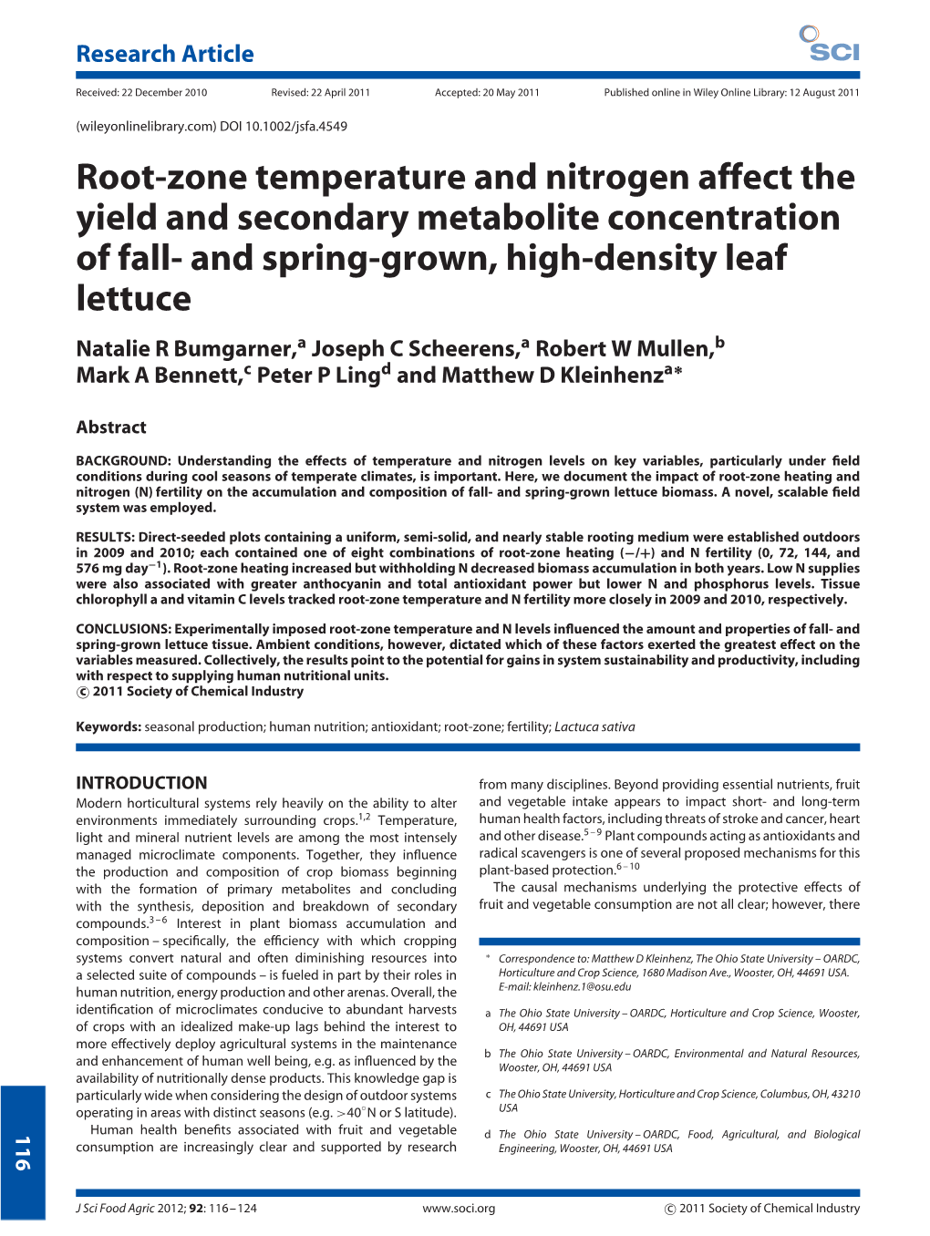 Rootzone Temperature and Nitrogen Affect the Yield and Secondary